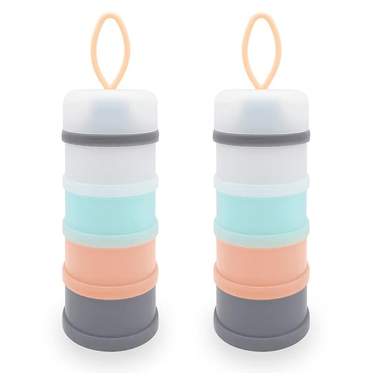 Baby Formula Dispenser, Formula Container, Portable Milk Powder Container, Non-Spill Stackable Baby Snack Storage Container, Baby Feeding Travel Storage Container, BPA Free, 4 Layers 2 Packs