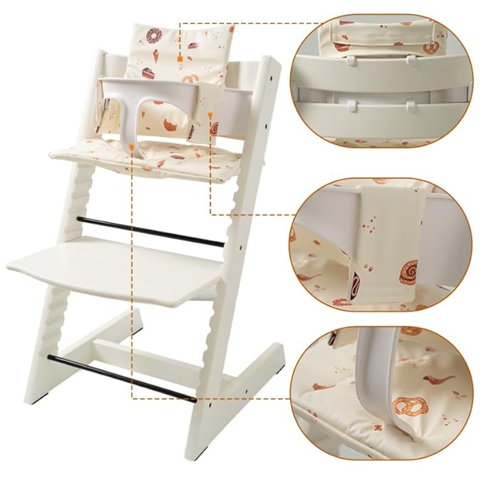 Baby Cushion Set Soft and Comfort High Chair Cushion for Infant, Toddler High Chair Accessories Easy to Clean and Install, Dessert White