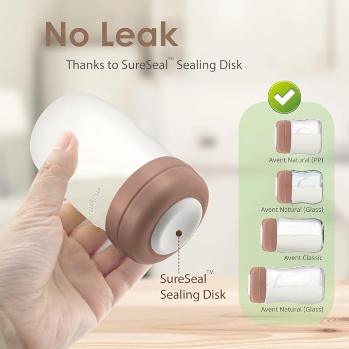Maymom Screw Lids Aka Travel Caps With Rewritable Sealing Disc Compatible with Avent, Maymom Wide Mouth Bottles; Cap Replace Avent Natural Bottle Sealing Ring and Sealing Disc, 4pcs. (Brown)