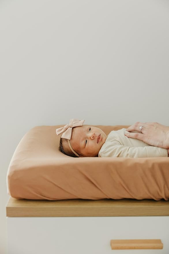 Copper Pearl Premium Knit Changing Pad Cover : Soft, Stylish, and Universal Fit for All Standard Diaper Changing Pads, Trendy Design Changing Pad Covers, Pecan