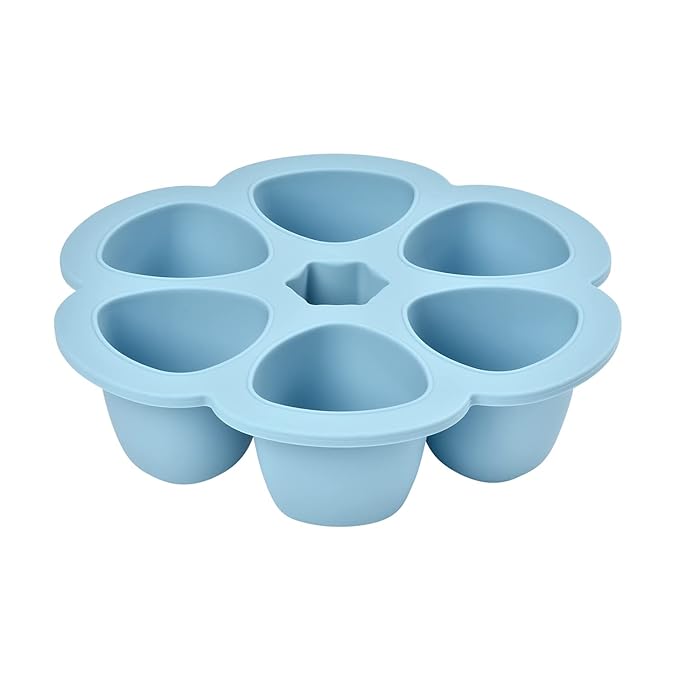 Beaba Multiportions Silicone Baby Food Freezer Tray w/ Clip On Lid, Baby Food Storage Container Ice Cube Tray Maker for Homemade Baby Food, Rain, 3 oz