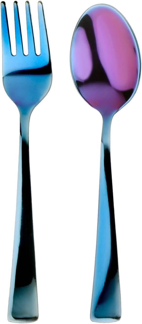 Ahimsa Stainless Steel Kids Utensils Set, Pediatrician Designed, Colorful Kids Silverware, Non Toxic, Dishwasher Safe, Iridescent Blue Fork and Spoon