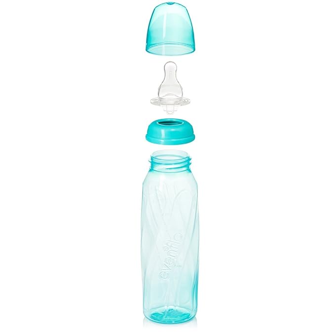 Evenflo Feeding Premium Proflo Vented Plus Polypropylene Baby, Newborn and Infant Bottles - Helps Reduce Colic - Teal/Green/Blue, 8 Oz, 6 Bottles