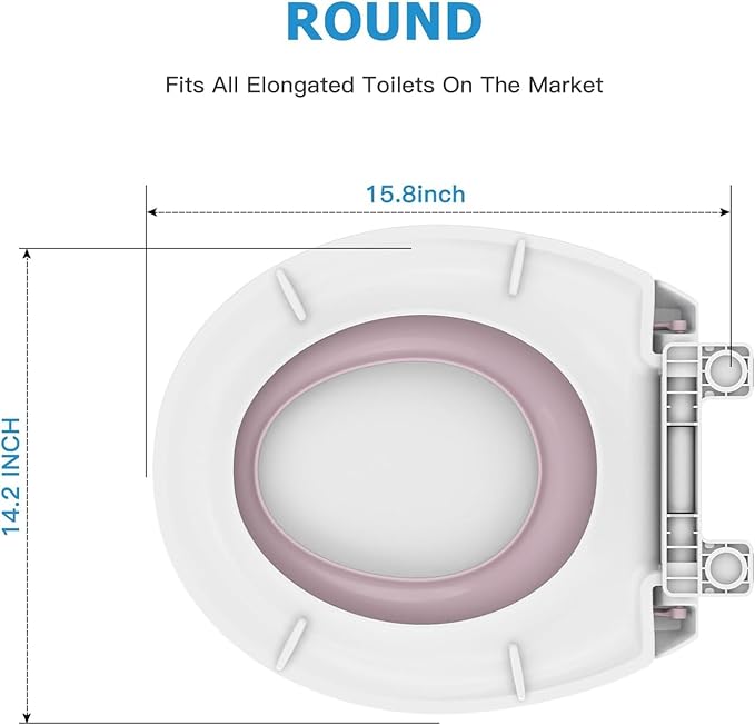 Round Toilet Seat with Built in Potty Training Seat, Potty Training Toilet Seat for Toddlers, Magnetic Kids Seat and Cover, Slow Close and Never Loosen, Fits both Adult and Child, Pink Round