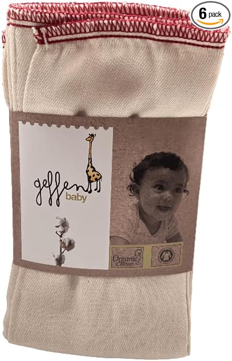 Geffen Baby Burp Cloths, Prefold Cloth Diapers, Overnight Diaper Inserts for Infant, Burp Cloth Rags for Babies, Washable, Reusable Organic Cotton Liners, Booster Pads, 6 Pack, Aurora Red