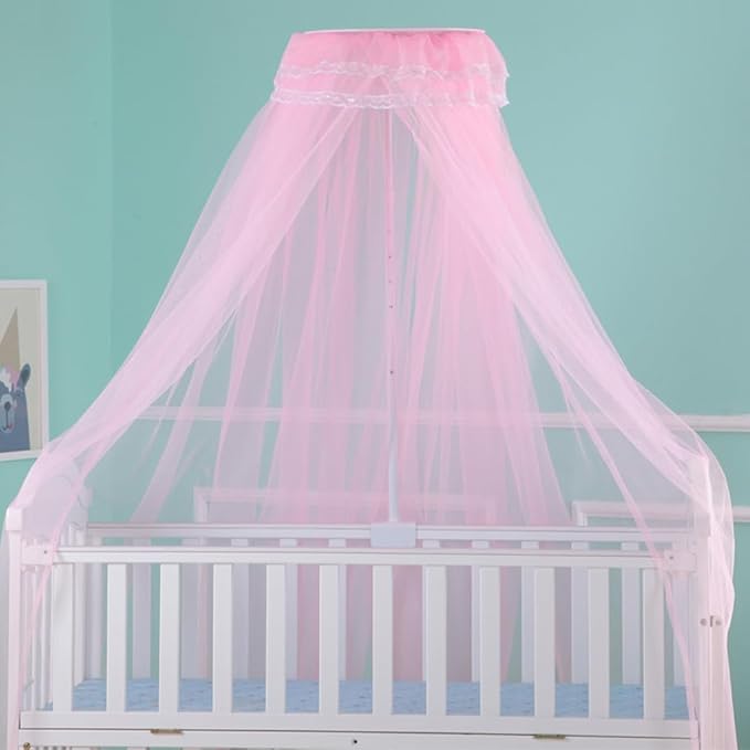 Crib Mosquito Net Baby Bed Dome Cots Mosquito Netting Toddler Bed Crib Dome Canopy Netting Hanging Bed Cover Net Mosquito Bar Frame Palace-Style Crib Bedding Set (Stand Not Included)