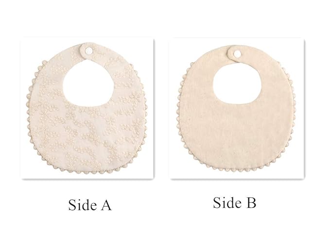 Baby Bib For Girls,Reversible Waterproof Handmade Natural Cotton Baby Drool Bib 0-12 months 2 Pack (off-white color, 0-12 months)