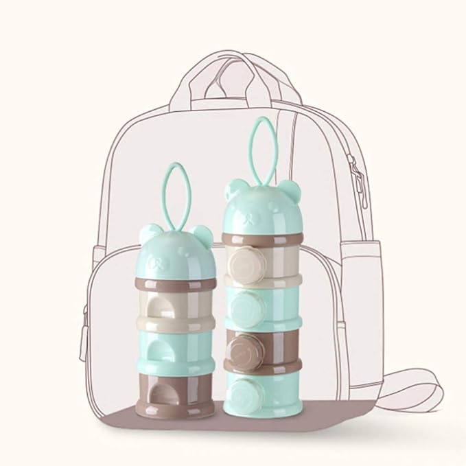 Formula Dispenser: 4 Compartments Stackable Formula Container for Travel - Portable Baby Milk Powder & Snack Storage Box, Light Green Leak Proof