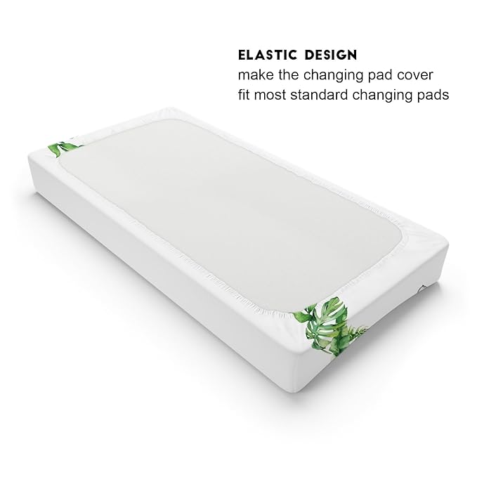 Baby Safari Animals Changing Pad Cover Cute Lion Elephant Giraffe Zebra Hippo Green Tropical Palm Leaves Change Table Pad Cover for Boys Girls Soft Stretch Fitted Diaper Changing Mat Sheets 32''x16''