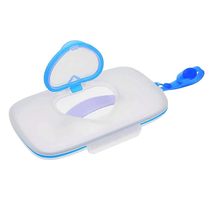Wipes Dispenser Portable Wipes Container, Travel Wipes Case, Reusable Wipe Holder for Diaper Bag, Refillable Wipes Pouch for Outdoor Cars, Blue