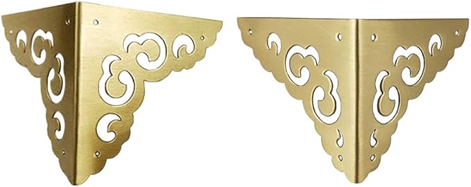 4Pcs Antique Brass Hollow Cloud Pattern Two Sides Corner Protectors Vintage Furniture Desk Edge Wooden Jewelry Gift Box Cabinet Corner Guard (Gold)