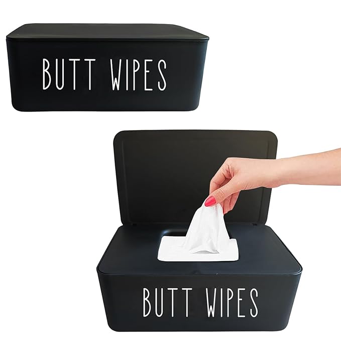 Moorfowl 2 Pack Butt Wipes Dispenser 7.28" L * 4.80" W * 2.75" H, Flushable Wipes Dispenser for Bathroom Chic Style Baby Wipes Container Nursery Diaper Wipe Holder Box