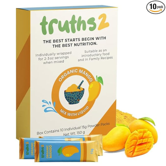 Truths2 Organic Freeze-Dried Mango Food Powder, Stage 1 Baby Puree Mix for Infants & Toddlers, Organic Fruit Powder for Family Meals & First Solid Food