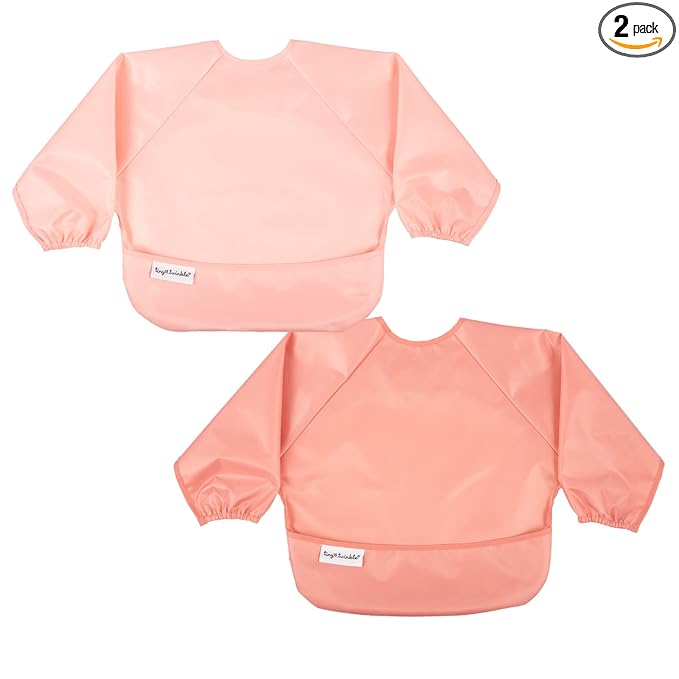 Tiny Twinkle Long Sleeve Bib for Babies & Toddlers | 2-Pack Waterproof Smock Bib for Eating | Machine Washable & Mess-Proof Feeding Essentials | Newborn Shower Gift (Peach Terracotta,6–24M)