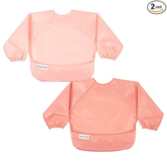 Tiny Twinkle Long Sleeve Bib for Babies & Toddlers | 2-Pack Waterproof Smock Bib for Eating | Machine Washable & Mess-Proof Feeding Essentials | Newborn Shower Gift (Peach Terracotta,6–24M)