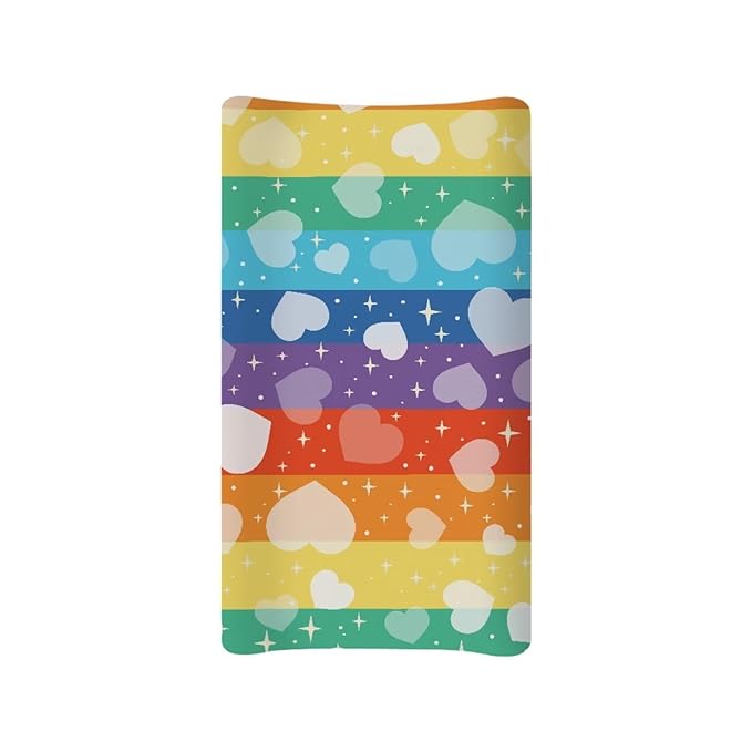 Rainbow Stripe Heart Changing Pad Cover for Baby Girls Boys Comfort Diaper Change Table Pad Covers Soft Changing Pad Sheets