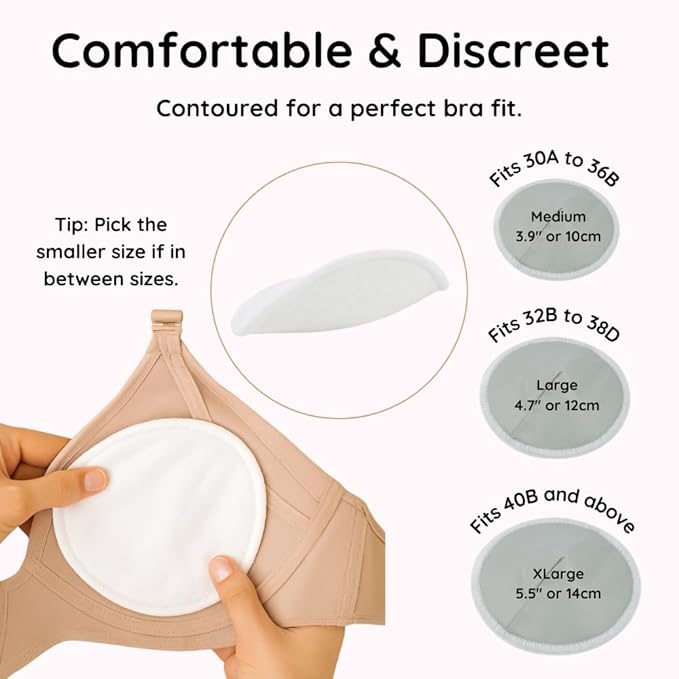 Organic Nursing Pads - 14 Washable Viscose Derived from Bamboo Breastfeeding Pads, Reusable Breast Pads for Breastfeeding, Nipple Pads with Wash Bag (3-Layers, Pastel Touch, 4.7")