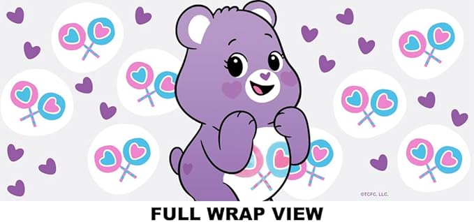 LOGOVISION Care Bears Kids Tritan Plastic Water Bottle with Straw Lid and Handle, Reusable Tumbler for Toddlers, Unisex for Girls and Boys, 12oz, Share Bear Belly Pattern