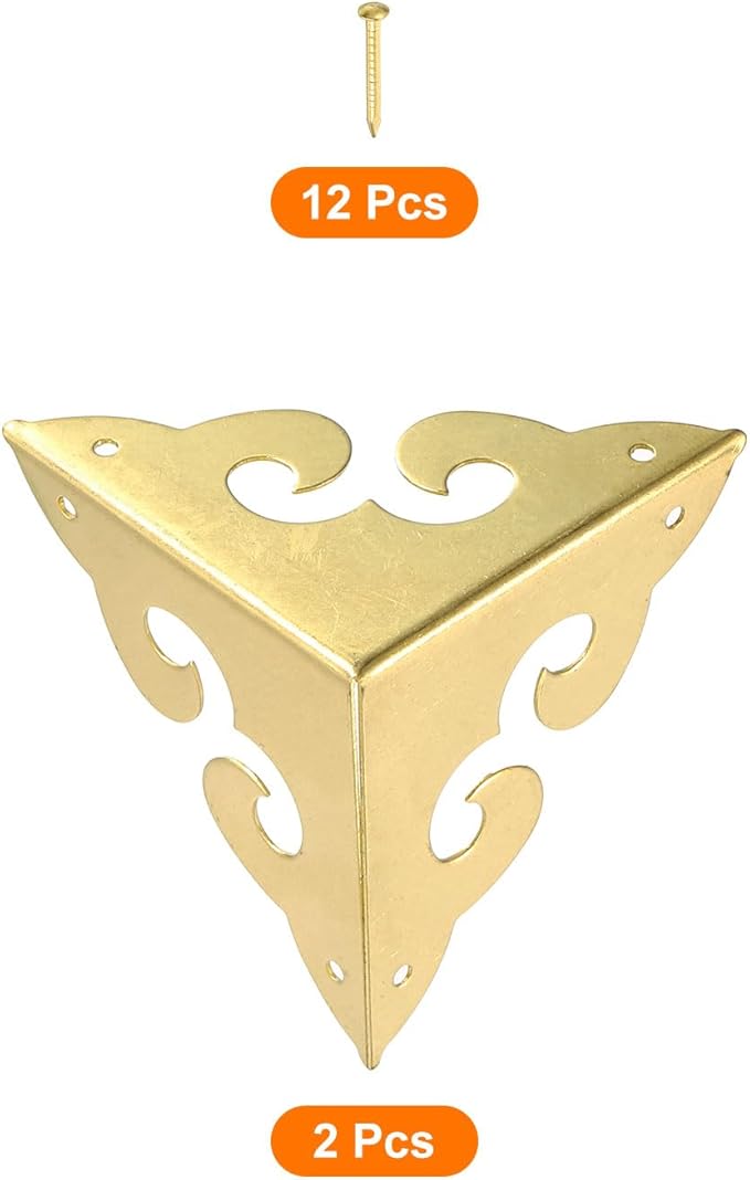 uxcell 2 Pcs Brass Edge Guard, 45mm Decorative Box Corner Cover, Corner Protector, Vintage Stair Dust Corners with Screws, Gold
