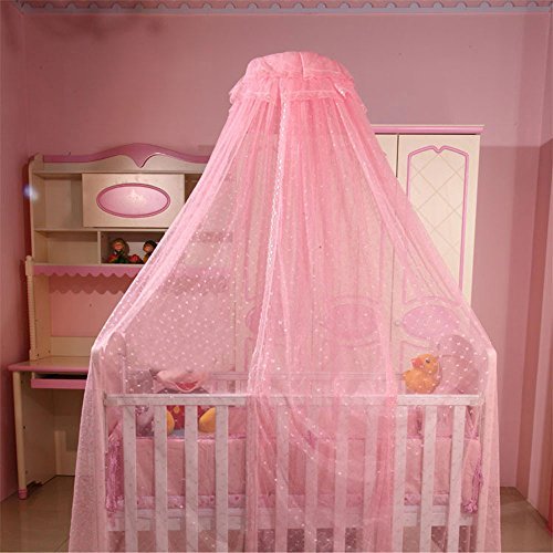 Baby Crib Bed Canopy Dome Mosquito Netting with Clip-on Stand, Pink
