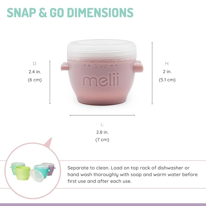 melii Snap & Go Baby Food Storage Containers |12 Pack 2 oz, Stackable Freezer Containers with Airtight Lids, BPA-Free, Reusable Snack Cups for Purees, Meal Prep & On-the-Go