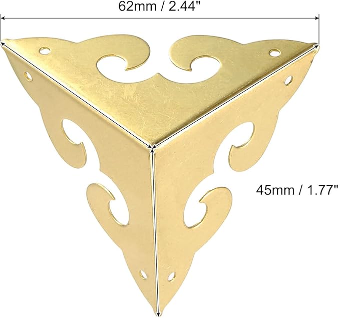 uxcell 2 Pcs Brass Edge Guard, 45mm Decorative Box Corner Cover, Corner Protector, Vintage Stair Dust Corners with Screws, Gold