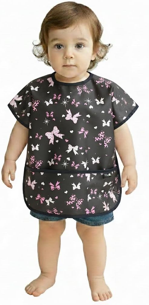 Plie Short Sleeve Waterproof Bib for Toddlers – Easy Clean Feeding Apron for Mealtime, Daycare, Self-Feeding, Lightweight