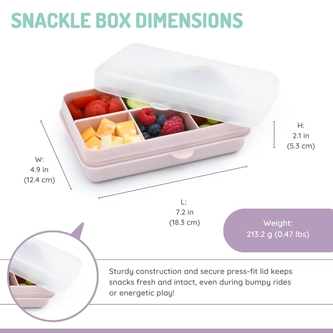 melii Snackle Box | 6-Compartment Divided Snack Container, BPA-Free Food Storage with Removable Dividers for School, Travel & On-the-Go Snacking (Pink)