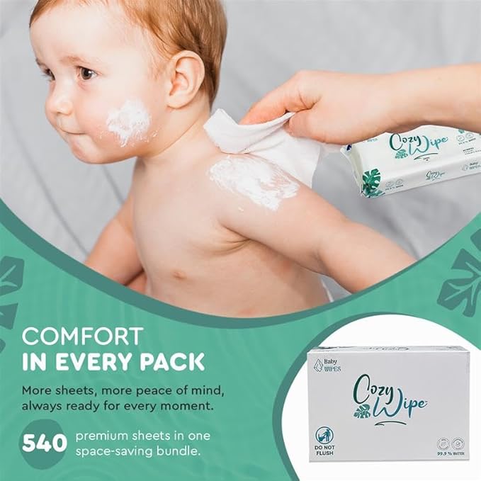 Water Based Baby Wipes, 99.9% Purified Water, Unscented & Gentle for Sensitive Skin, Plastic-Free, 9 Packs (60 Wipes Each) – Safe for Newborns & Toddlers