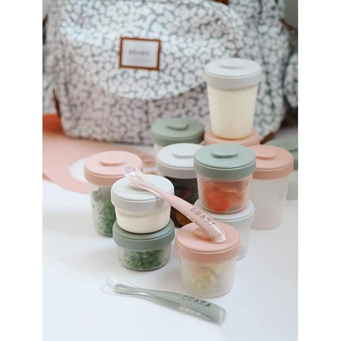 Askshy Béaba, Lot de 6 Portions Conservation Clip, Pots empilables et emboîtables, 100 Pour Cent hermétique, Graduation, Zone marquage, Congélation, Conservation Lait Maternel (6 x 250 ml)