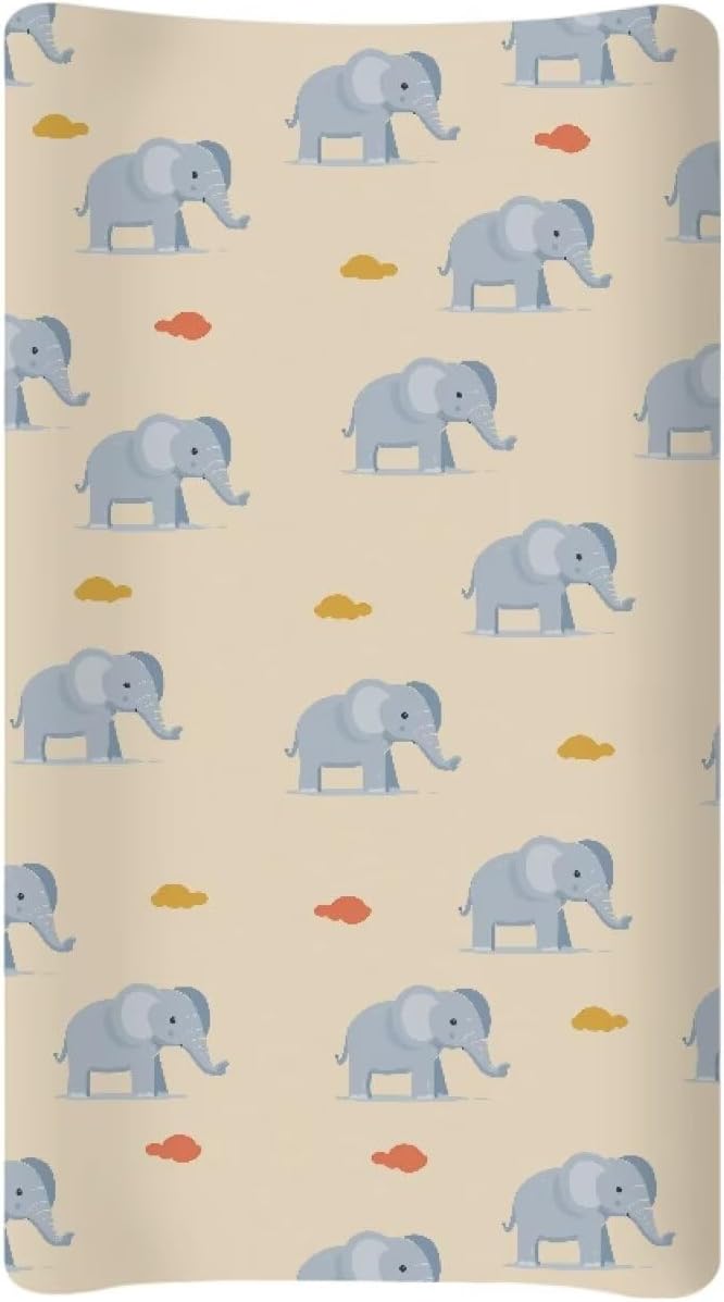 Elephant Changing Pad Cover Waterproof Nursery Pad Change Cover Stretchy Diaper Changing Mat Cover Fit 32"x16" Contoured Pad