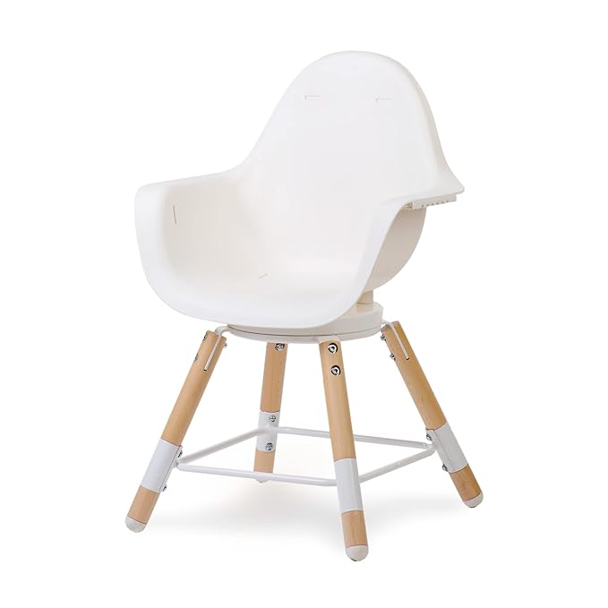 Childhome Evolu One.80° 2 in 1 Baby High Chair with 180° Swivel, Adjustable Height Baby High Chair, Sleek Modern with Beechwood Legs, White