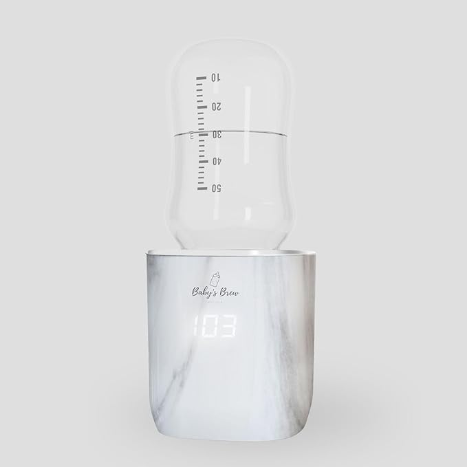 Baby's Brew Portable Bottle Warmer – Cordless Baby Bottle Warmer for Breastmilk & Formula, Rechargeable Travel Milk Warmer, Leak-Proof, Compact, Marble, Adapter Not Included