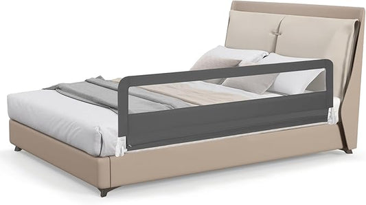 GLACER Foldable Bed Rail for Toddlers - 71" Bedrail w/Safety Straps, Child Lock & Removable Oxford Cover, Swing Down Baby Bed Rail Guard for Crib, Full, Twin, Double, Queen & King Bed (Grey, 1 Pack)