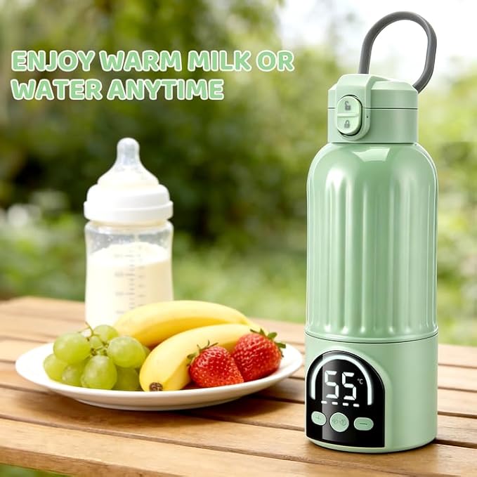 Portable Bottle Warmer for Travel, 12000mAh Rechargeable Baby Bottle Warmer, Instant Breastmilk Large 17oz Capacity, Precise Temperature Control(77–131°F) for Travel, Outdoor - Fast 2.5 Min Heating
