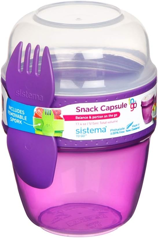 Sistema Pack of 2 Snack Capsule to Go Snack Cups, 515 ml, Assorted Colours