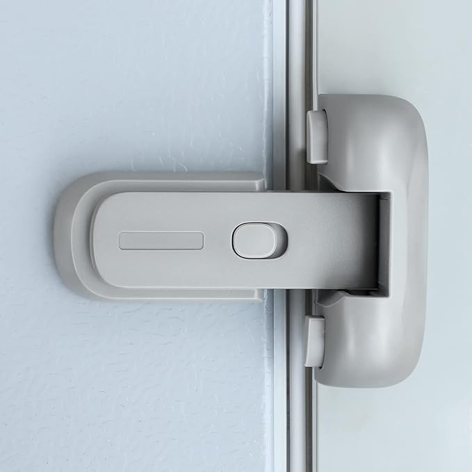 CLYMENE Refrigerator Fridge Freezer Door Lock for Kids, Child Proof Refrigerator Latch Lock to Keep Door Closed, No Tools Required and Easy Installation (Grey)