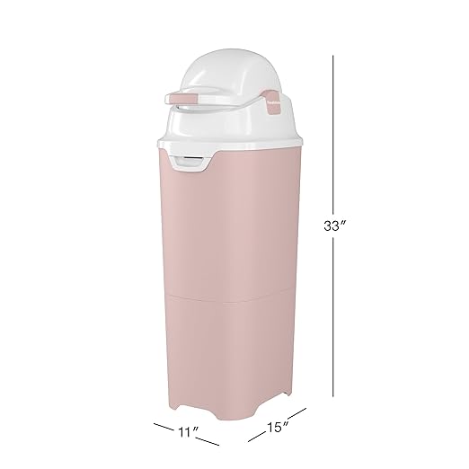 Foundations Mini Diaper Pail with Airtight Lid - Durable & Odorless Diaper Disposal, Large Capacity, Holds up to 30 Newborn Diapers, Refill with Any Bags, Baby Registry Gift - Pink
