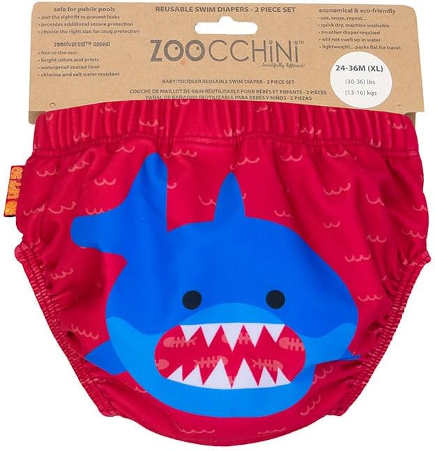 ZOOCCHINI Baby & Toddler Pack of 2 Reusable Swim Diapers – Waterproof with UPF 50+ Sun Protection, Chlorine & Salt Water Resistant, Leakproof Design, Shark - 24-36 Months