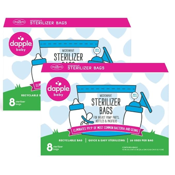 Dapple Baby Microwave Sterilizer Bags, Reusable, 20 Uses Per Bag, Great for Breast Pump Parts & Bottles, 8 Count (Pack of 2)