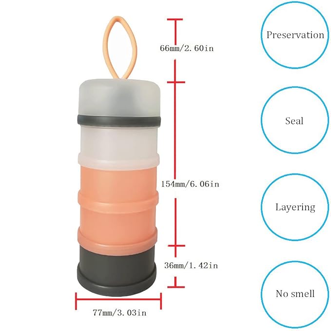 4-Piece Twist Lock Snack Storage Container, Non-Spil Portable and Stackable Storage Travel Container for Protein Powder Formula Nuts and Fruit, BPA Free Durable Plastic Snack Containers