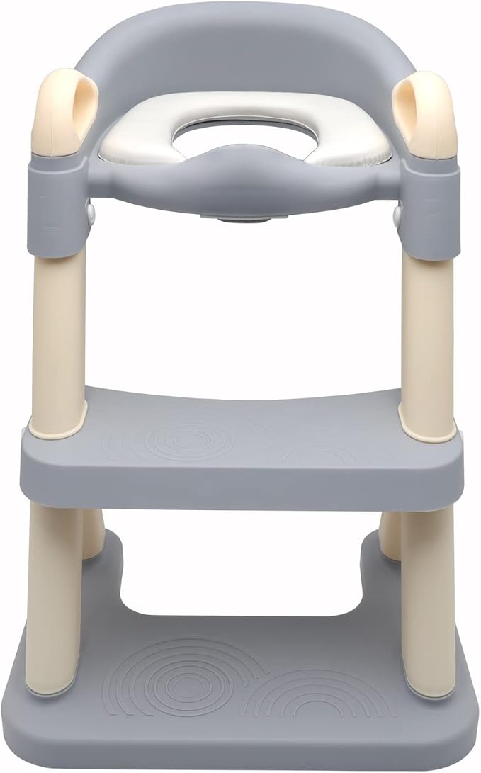 XKMT- Grey Toddler Potty Training Seat Ladder Wider Step Toilet Chair Infant Kid Bathroom Trainer