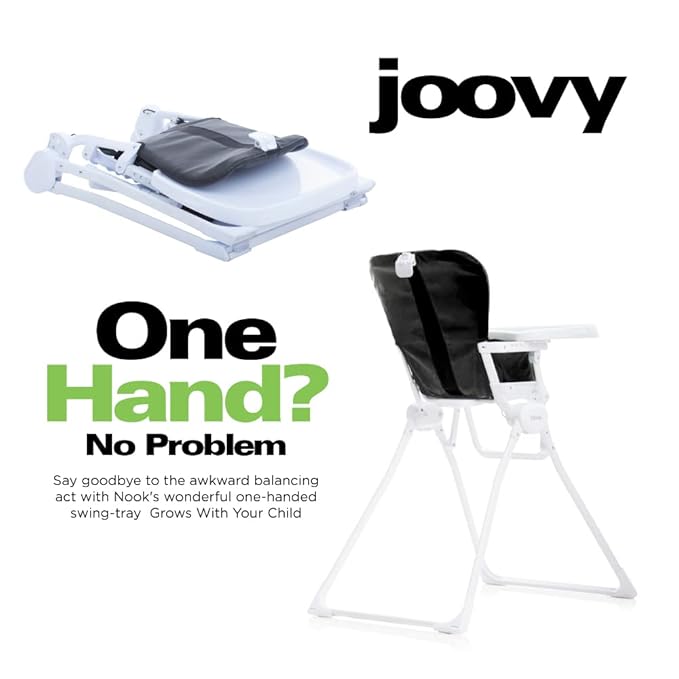 Joovy Nook High Chair Featuring Four-Position Adjustable Swing Open Tray, and Removable, Dishwasher-Safe Tray Insert for Easy Cleaning - Folds Down Flat for Easy Storage (Black)