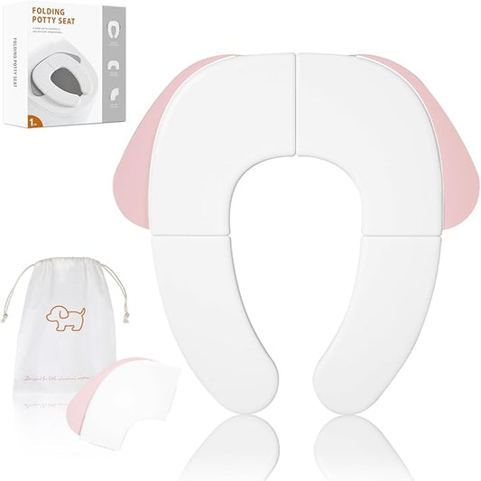 FOOYOO Foldable Toddler Toilet Seat | Portable Potty Training Seat for Travel & Home, Non-Slip, Fits Most Toilets, Easy to Clean, with Travel Bag (Pink)