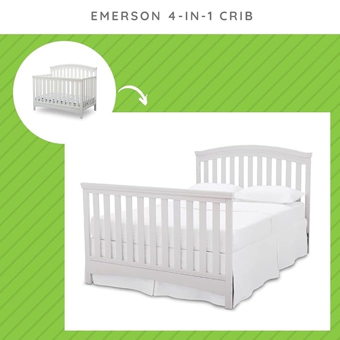 Full-Size Conversion Kit Bed Rails Compatible with Emerson Convertible Crib by Delta Children - Solid Wood Rail #0050 - Toddler & Adult Bed Rail for Full-Size - Nursery Furniture (Bianca White - 130)
