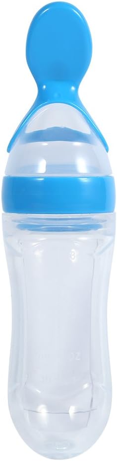 Silicone Spoon Bottle 90ml, 'S Food Supplement Bottle Rice Cereal Spoon for Semifluid Foods Bottle Feeder(blue)
