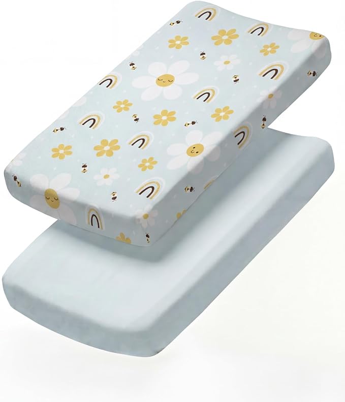 Changing Pad Cover - Pack of 2 Soft Unisex Diaper Change Microfiber Table Sheets - Fits 32"x16" Contoured Pad - Changing Pad Cover for Baby Boys & Girls - Machine Washable - Oeko-Tex, Rainbow Bloom