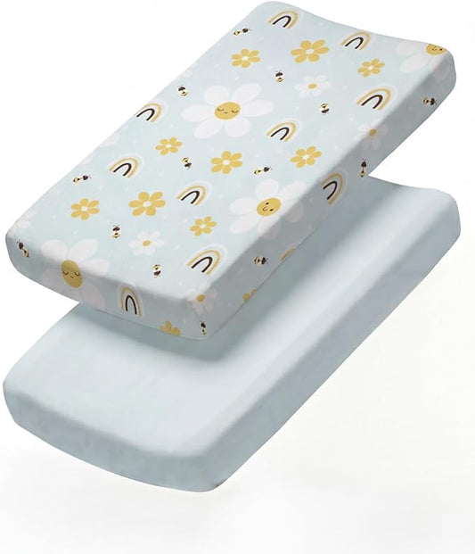 Changing Pad Cover - Pack of 2 Soft Unisex Diaper Change Microfiber Table Sheets - Fits 32"x16" Contoured Pad - Changing Pad Cover for Baby Boys & Girls - Machine Washable - Oeko-Tex, Rainbow Bloom