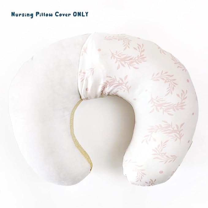 GRSSDER Nursing Pillow Cover, Stretchy Soft Minky Breastfeeding Pillow Slipcovers, Snugly Fit Most Nursing Support Pillows for Breastfeeding, Comfortable Safe Pillow Cover, Pink Flora