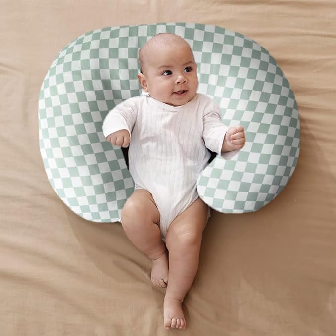 Little Jump 2 Pack Nursing Pillow Cover - Stretchy and Soft Nursing Cover for Breastfeeding Pillows, Comfortable Slipcover for Baby Boy and Girls. (Coffee & Green Checkered)